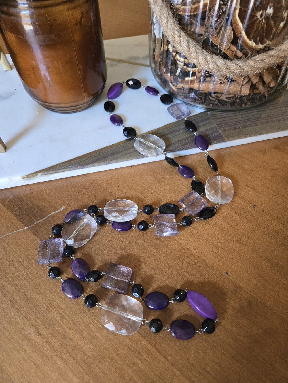 VINTAGE Purple & Clear Plastic Oversized Bead Maximalist Y2K Necklace, 20-inch